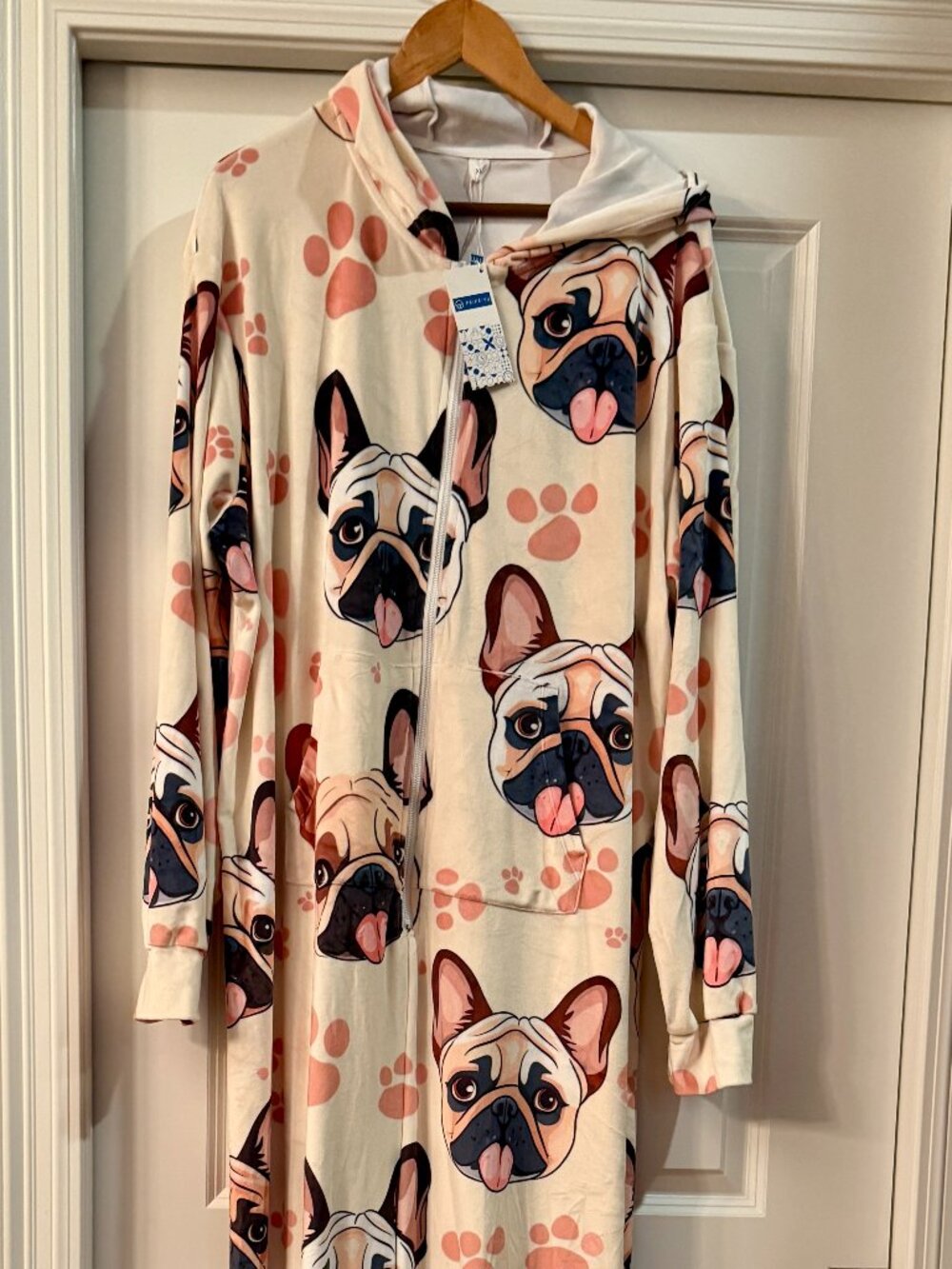 French Bulldog Adult Hooded Onesie Pajamas – Size XL – Cute Dog Print Loungewear